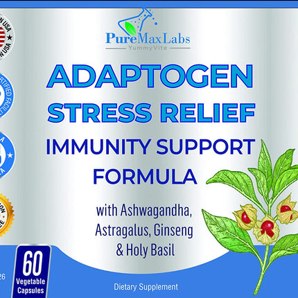 Adaptogen Stress Relief Immune Support Formula - Ashwagandha, Ginseng & 9 Herbs, 60 Capsules (Pack of 2)