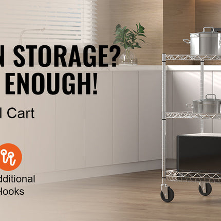 VEVOR Rolling Utility Cart 3-Tier Mobile Shelving Unit Organizer Service Cart on Wheels Metal Storage Trolley for Kitchen  Bar