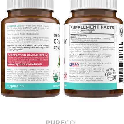 Organic Cranberry Pills 50:1 Concentrate – 25,000mg, Vegan, 60 Capsules