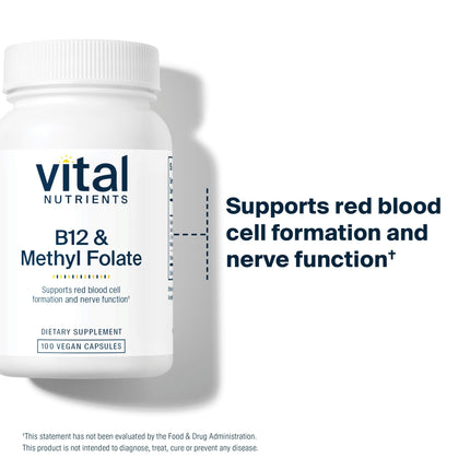 Vital Nutrients B12 & Methyl Folate – Vegan 5-MTHF + B12 | 100 Capsules