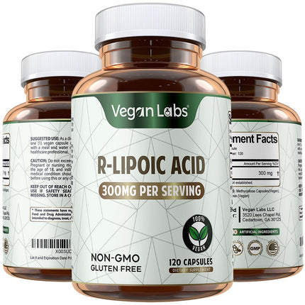 Vegan Labs R-Lipoic Acid 300MG – 120 Vegan Capsules | 4 Month Supply