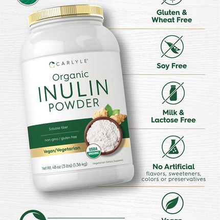 Carlyle Organic Inulin Powder 48oz | Prebiotic Fiber from Jerusalem Artichoke | Vegan & Non-GMO