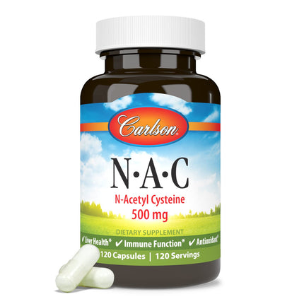 Carlson NAC 500mg – N-Acetyl Cysteine for Liver Health & Immune Support | 120 Vegetarian Capsules