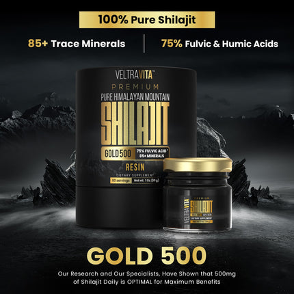 VELTRAVITA Himalayan Shilajit Resin Gold – High Potency, 85+ Trace Minerals, Lab Tested