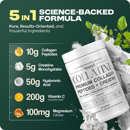 Vezzyl Collatine – Premium Collagen Peptides + Creatine + Vitamin C, HA & Magnesium