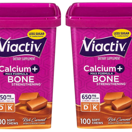 Viactiv Max Formula Calcium + Vitamin D3 Soft Chews – Rich Caramel, 2 Pack (100 Chews/Pack)