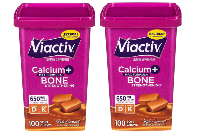 Viactiv Max Formula Calcium + Vitamin D3 Soft Chews – Rich Caramel, 2 Pack (100 Chews/Pack)