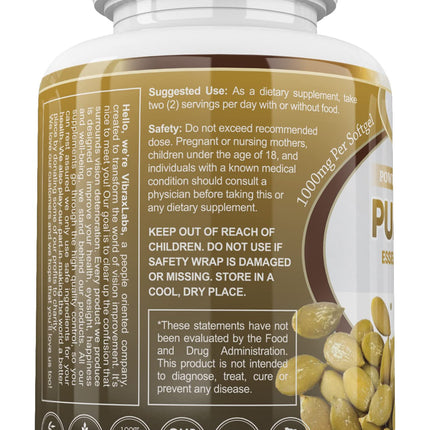 Vibraxlabs Pumpkin Seed Oil - 1000mg Cold Pressed Softgels | Hair Growth, Youthful Skin & Bladder Support | 60 Softgels