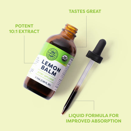 Vimergy Lemon Balm Tincture – USDA Organic, Alcohol-Free, 115 mL | Tea-Ready