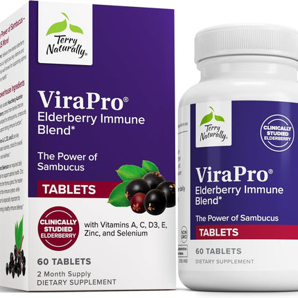 Terry Naturally ViraPro Immune Support – Herbal Blend with Elderberry, Zinc & Selenium (60 Tablets)