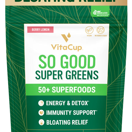 VitaCup So Good Super Greens Powder – 50+ Premium Superfoods, Berry Lemon, 30 Servings