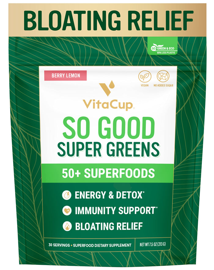 VitaCup So Good Super Greens Powder – 50+ Premium Superfoods, Berry Lemon, 30 Servings