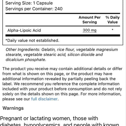 Vitacost Alpha Lipoic Acid 300 mg - 240 Capsules