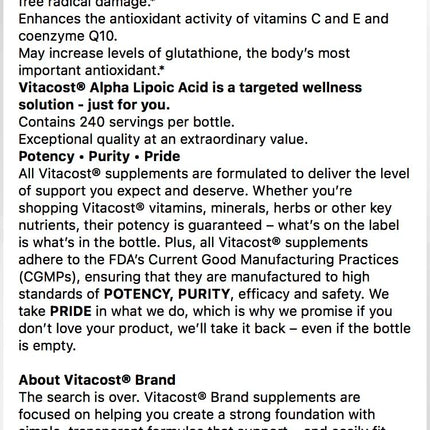 Vitacost Alpha Lipoic Acid 300 mg - 240 Capsules
