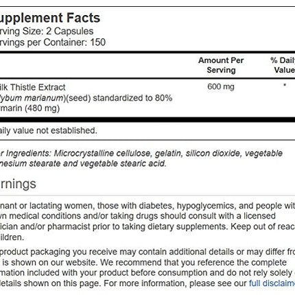 Vitacost Milk Thistle Extract - 600 mg per Serving - 300 Capsules | Standardized 80% Silymarin