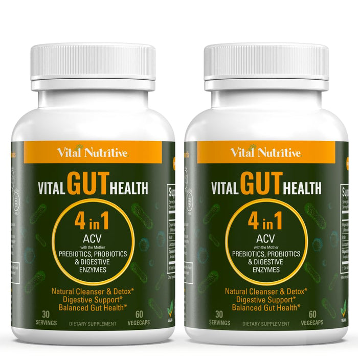 Vital Gut Health 4-in-1 Formula with ACV, Prebiotics & Probiotics | Digestive Enzymes | Vital Nutritive