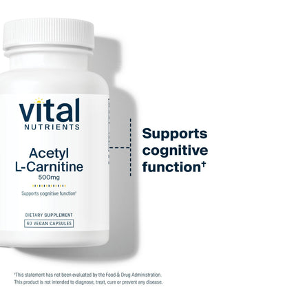 Vital Nutrients Acetyl L-Carnitine 500mg – Brain & Cognitive Support | Vegan, Non-GMO | 60 Capsules