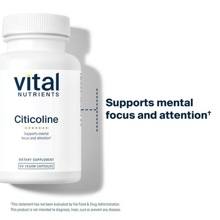 Vital Nutrients - Citicoline - Mental Focus and Attention - 60 Vegetarian Capsules per Bottle - 250 mg