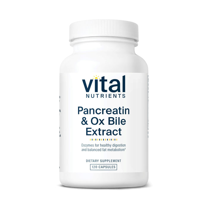 Vital Nutrients Pancreatin & Ox Bile Extract 500mg | Digestive Enzymes for Protein, Fat & Carbs | Gluten Free | 120 Capsules