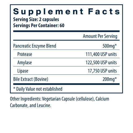 Vital Nutrients Pancreatin & Ox Bile Extract 500mg | Digestive Enzymes for Protein, Fat & Carbs | Gluten Free | 120 Capsules