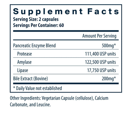 Vital Nutrients Pancreatin & Ox Bile Extract 500mg | Digestive Enzymes for Protein, Fat & Carbs | Gluten Free | 120 Capsules