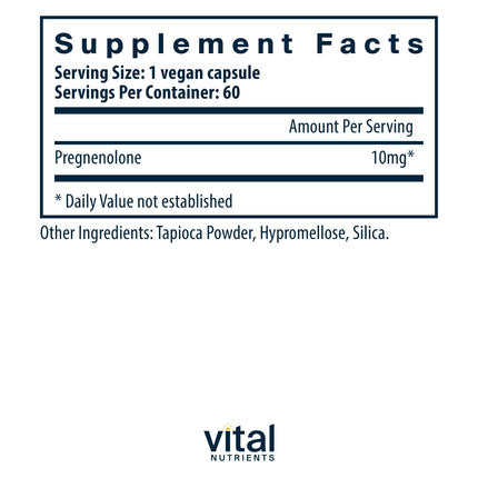 Vital Nutrients Pregnenolone 10 mg – Mood, Memory & Immune Support (60 Veg Caps x2)