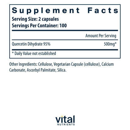 Vital Nutrients Quercetin | 500mg Vegan Quercetin Supplement – 200 Capsules