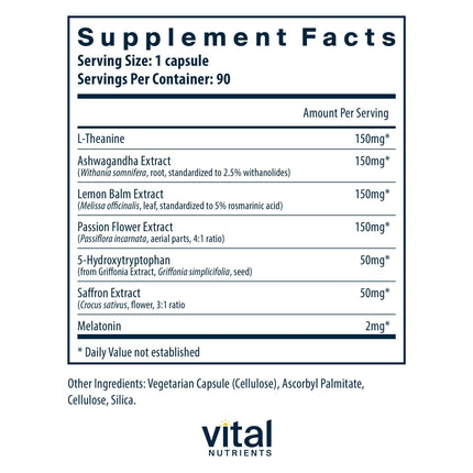 Vital Nutrients Sleep + Recover – Vegan Sleep Support with Melatonin, Ashwagandha & L-Theanine – 90 Capsules