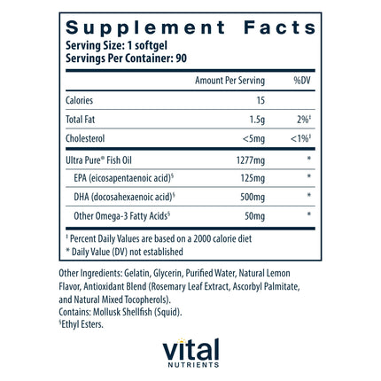 Vital Nutrients Ultra Pure Fish Oil 675 | High DHA Omega-3 (90 Softgels, Lemon)