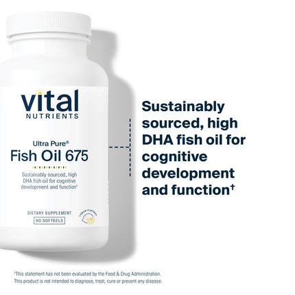 Vital Nutrients Ultra Pure Fish Oil 675 | High DHA Omega-3 (90 Softgels, Lemon)