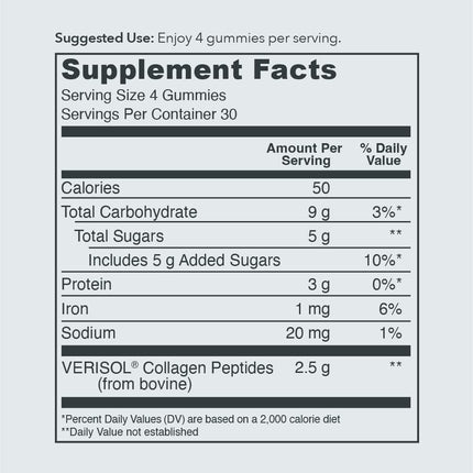 Vital Proteins Collagen Gummies – 2.5g VERISOL, Hair, Skin & Nails, Grape, 120 ct