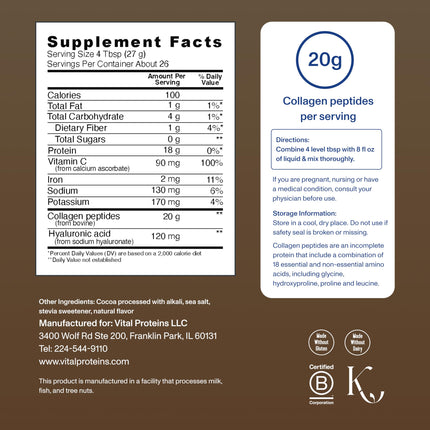 Vital Proteins Collagen Peptides Advanced with Hyaluronic Acid & Vitamin C – Chocolate Flavor, 24.7 oz