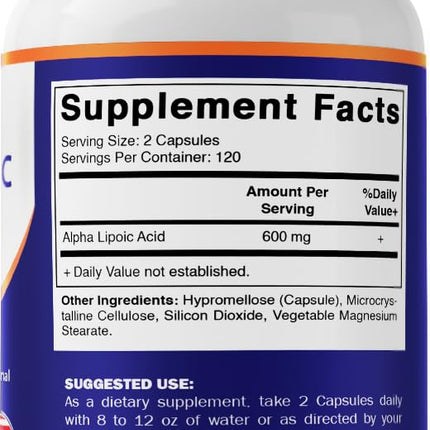 Vitamatic ALA 600mg – 240 Veg Capsules (Pack of 2) | Non-GMO & Gluten Free
