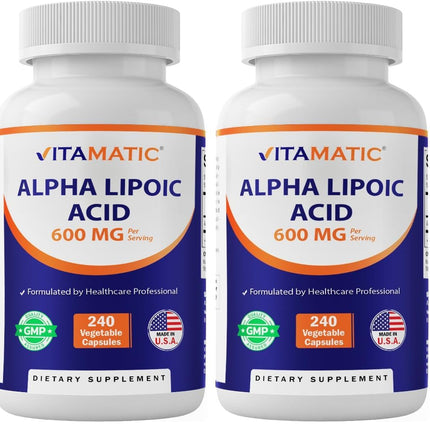 Vitamatic ALA 600mg – 240 Veg Capsules (Pack of 2) | Non-GMO & Gluten Free