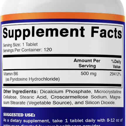 Vitamatic Vitamin B6 500 mg – 120 Vegetarian Tablets | 2-Pack – Energy, Metabolism & Immune Support