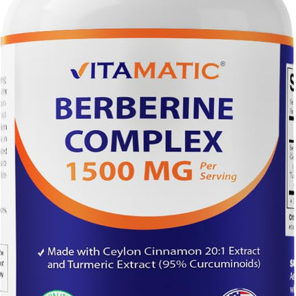 Vitamatic Berberine with Ceylon Cinnamon – 1500mg, 240 Veg Capsules, Non-GMO, Gluten Free