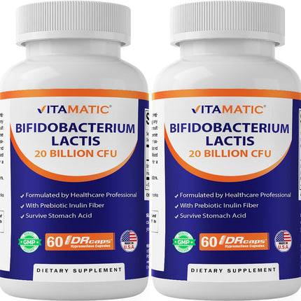 Vitamatic Bifidobacterium Lactis Probiotic – 20B CFU per DR Capsule – 120 Count (2-Pack)