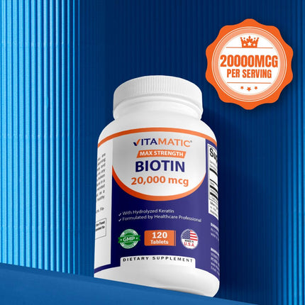 Vitamatic Biotin 20000 mcg with Keratin – 120 Vegetarian Tablets (Pack of 3)