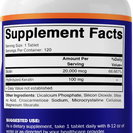Vitamatic Biotin 20000 mcg with Keratin – 120 Vegetarian Tablets (Pack of 3)