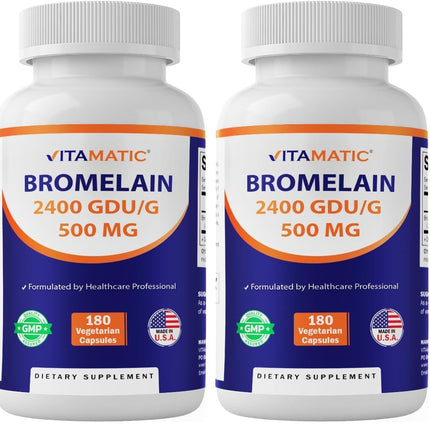 Vitamatic Bromelain Supplement 500mg - 2400 GDU/g - 180 Capsules (Pack of 2)