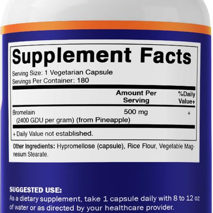 Vitamatic Bromelain Supplement 500mg - 2400 GDU/g - 180 Capsules (Pack of 2)