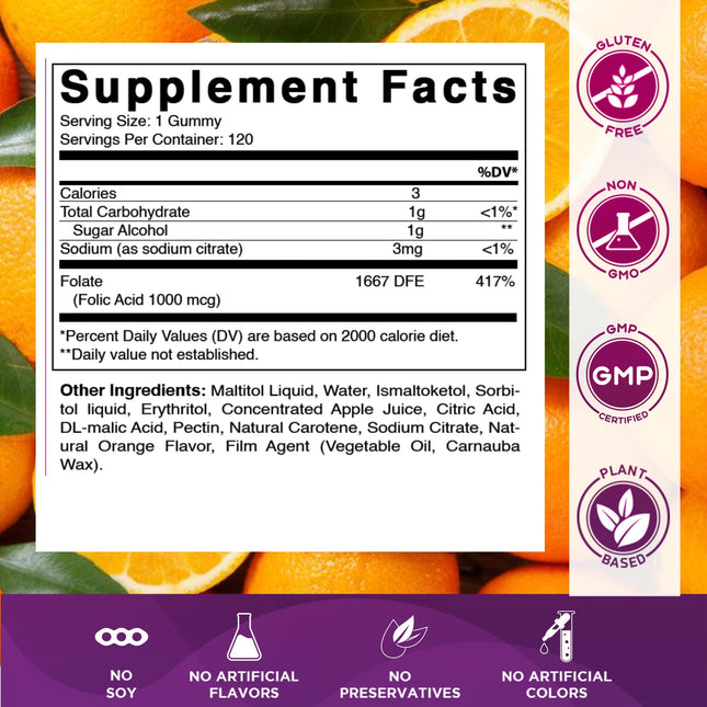 Vitamatic Folic Acid Gummies 1000 mcg - Prenatal Vegan Vitamin