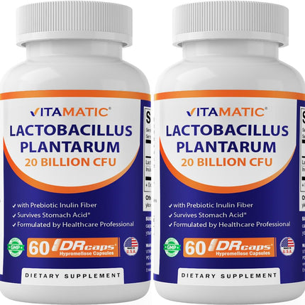 Vitamatic Lactobacillus Plantarum – 20B CFU DR Capsules – 60 Count (2-Pack)