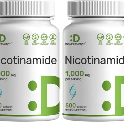 DEAL SUPPLEMENT Vitamin B3 Nicotinamide 1,000mg – 500 Capsules, Flush Free, Non-GMO