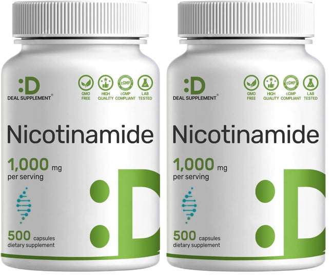 DEAL SUPPLEMENT Vitamin B3 Nicotinamide 1,000mg – 500 Capsules, Flush Free, Non-GMO