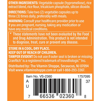 Vitamin Shoppe Cranberry + D-Mannose for Urinary Health — 60 Veggie Caps