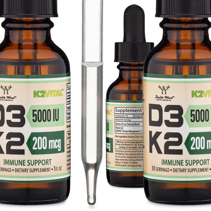 Vitamin D3 K2 5,000 IU Liquid Drops with All-Trans MK-7 (K2Vital) – Double Wood, Pack of 2