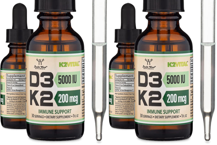 Vitamin D3 K2 5,000 IU Liquid Drops with All-Trans MK-7 (K2Vital) – Double Wood, Pack of 2