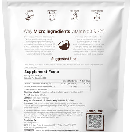 Vitamin D3 10,000 IU + K2 MK-7 200 mcg (2 Pack) Softgels | 600 Count | Virgin Coconut Oil