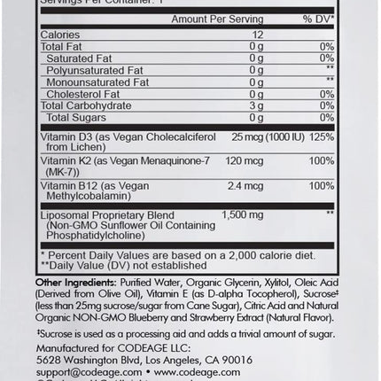 Codeage Liposomal Vitamin D3 Wonder-D – Vegan D3, K2 (MK-7) & B12 in Berry Flavor | 30 Pouches